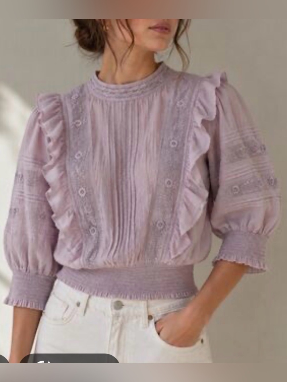 Aritzia Sunday Best Pink boho Blouse Embroidered victorian longsleeve Sz XS